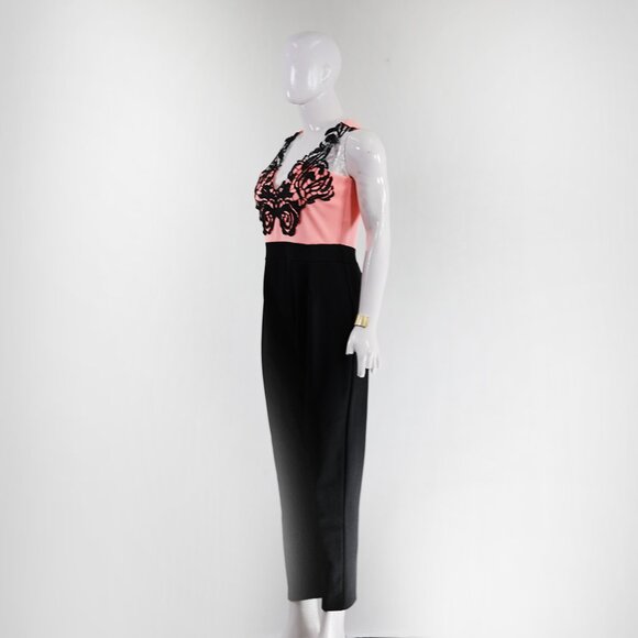 "Gorgeous Coral & Black Lace Detail Jumpsuit by Quiz - Must-have Outfit" - Picture 2 of 7